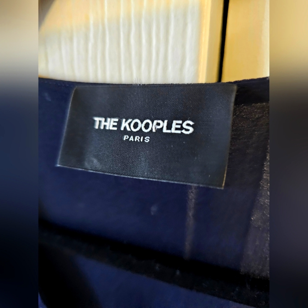 The Kooples Navy Blue Cosmic Dots Sheer lace-up bodice Long-sleeved Top SzM = 6 - Picture 6 of 11